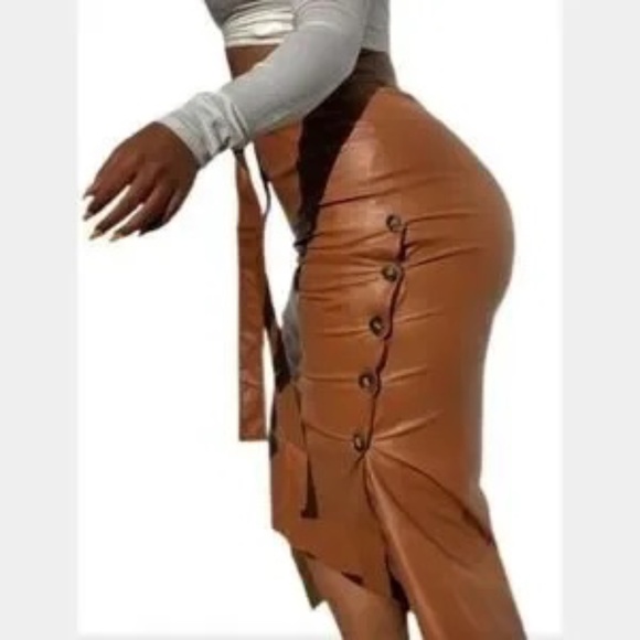 Faux Leather Asymmetrical Skirt - Picture 5 of 10